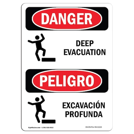 OSHA Danger Sign, Deep Evacuation Bilingual, 7in X 5in Decal